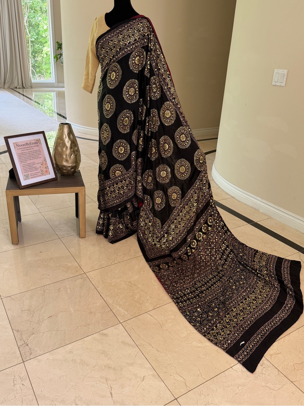 Elegant Black and Gold mukaish Saree - Brand:NooréByErum